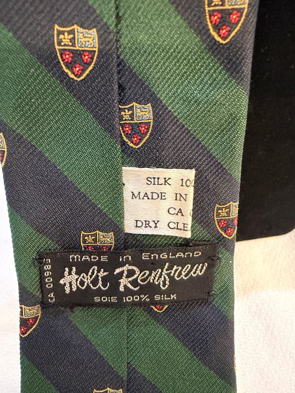 Vintage Holt Renfrew club-style necktie w/ diagonal British repp stripes